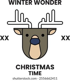 A deer head with the words Winter Wonder Christmas Time written below it. The image has a festive and playful mood