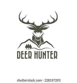 deer head,pines and mountains