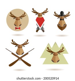 Deer heads abstract isolated on a white backgrounds, vector illustration