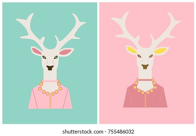 Deer heads, background flat 