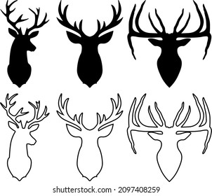 Deer heads with outline ones