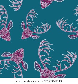 Deer heads seamless pattern