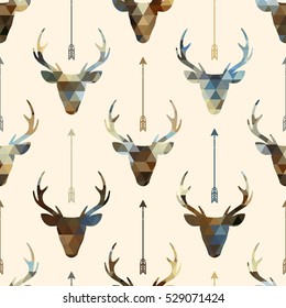 Deer heads seamless pattern. Abstract geometric background