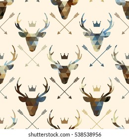 Deer heads seamless pattern. Abstract geometric background