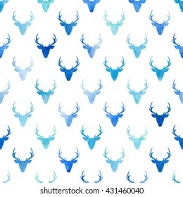 Deer heads seamless pattern. Watercolor texture vector background