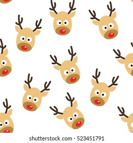 Deer heads seamless pattern.Reindeer heads isolated on white background, vector illustration.Christmas Design