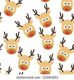 Deer heads seamless pattern.Reindeer heads isolated on white background, vector illustration.Christmas Design