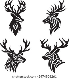 Deer Heads Silhouettes Vector Illustration