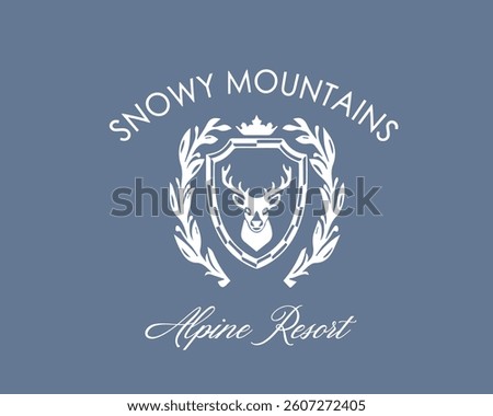 Deer hear crest horns antler Ski club alpine mountain adventure winter cosy sports Varsity College Trending Graphic Tee t-shirt logo slogan artwork typography tote badge emblem crest explore camping 
