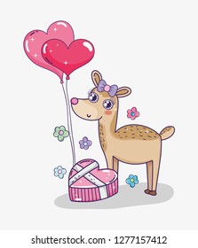 deer with hearts balloons and chocolate to valentine day