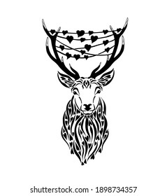 Deer with hearts on the horns. Happy Valentine's Day. With love. Vector illustration