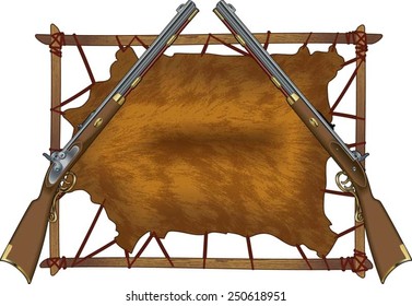 Deer Hide On Frame With Muskets