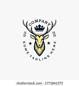 Deer hipster vintage with crown logo template