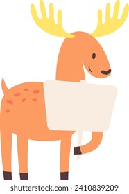 Deer Holding Blank Banner Vector Illustration