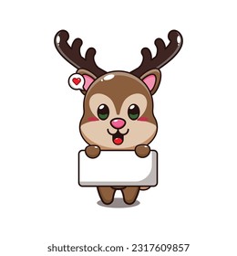 deer holding greeting banner cartoon vector illustration.