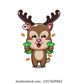 deer holding money cartoon vector illustration.