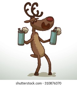 Deer holding two aluminum cans of beer, vector