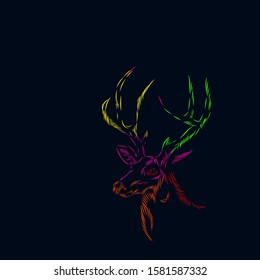 the deer horn head line pop art potrait colorful logo design with dark background