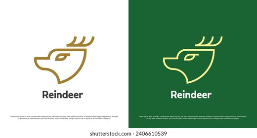 Deer horn logo design illustration. Silhouette of mascot shape head face animal deer reindeer elk antelope  hunter club mountain zoo. Fresh minimalist simple flat icon symbol.