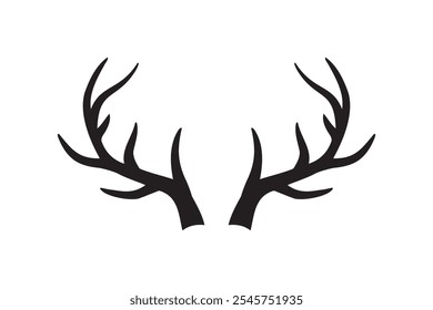 Icono de Ilustración vectorial de silueta de cuerno de ciervo. Silueta del reno Antler. Aguafuerte de la parte del cráneo del ciervo de buck. . Ilustración vectorial