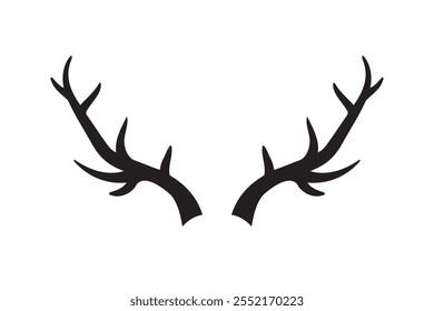 Icono de Ilustración vectorial de silueta de cuerno de ciervo. Silueta del reno Antler. Aguafuerte de la parte del cráneo del ciervo de buck. . Ilustración vectorial