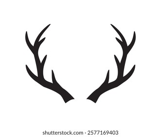 Deer horn silhouette vector illustration icon. Silhouette of reindeer Antler. Etching of buck stag part of skull. . Vector illustration