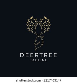 Deer con logotipo de árbol de cuernos icono plantilla de diseño vector plano