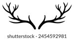 Deer Horn vector illustration. Silhouette of reindeer Antler painted by black inks. Drawing of dry bare branch. Etching of buck stag part of skull. Engraving of leafless bough for icon or logo.