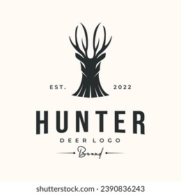 deer horn vintage logo vector minimalist illustration design, deer hunter logo design
