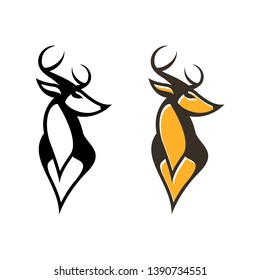 Deer Horned Buck Head Vector Vintage Logo Illustration