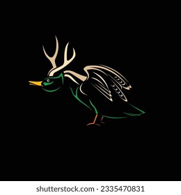 Hirschhornente, Vektorgrafik Vintage-Stil, Außenlogo, deerhorn, Ente, Vintage, tapfer, wütend, schnell, Jäger