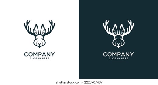 Deer horned rabbit logo design template