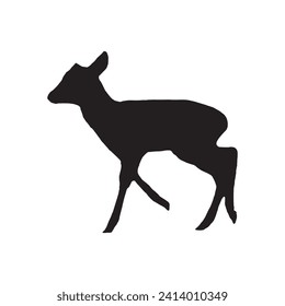 deer with horns, black silhouette of a standing deer hand drawn illustration on a white background .Vector illustration.