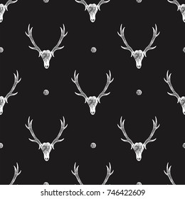deer horns bones head skulls dots pattern