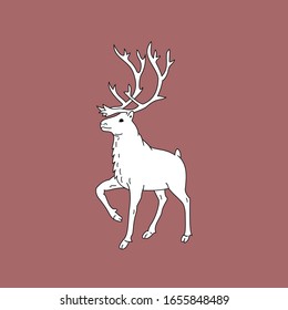 Deer with horns, deer contour, vector, 10 eps

