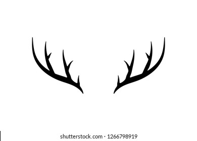 Deer horns design. Deer, reindeer. Animal silhouette. Black and white vintage. Retro style. Simple hipster fashion logo. Deer antlers template.