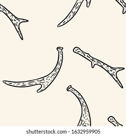 Deer horns doodles seamless pattern. Doodle style comic antllers hand drawn boho image template background tile