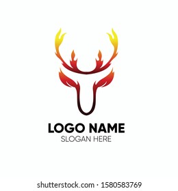 Deer horns fire logo design concept vector illustration