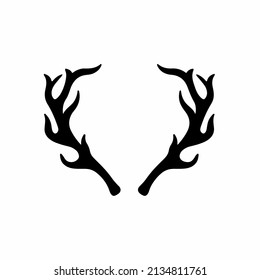 Deer Horns Icon Logo Design. Black and White Stencil Tattoo. Flat Vector Illustration on White Background.