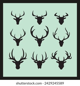 Deer horns icon silhouette set Clipart on a hex color background
