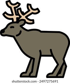 A deer with horns in line icon style