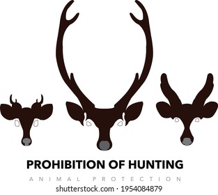 Deer with horns logo emblem sika deer, sambar, mountain Qiang silhouette premium vector