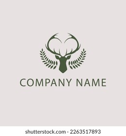 Deer with horns logo. Rustic logotype. Wildlife logo