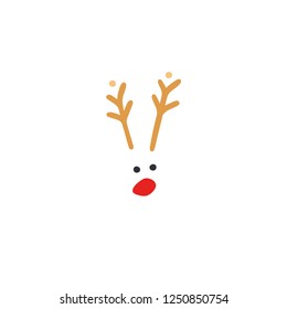 Deer horns. Red nose. Isolated vector objects on white background.