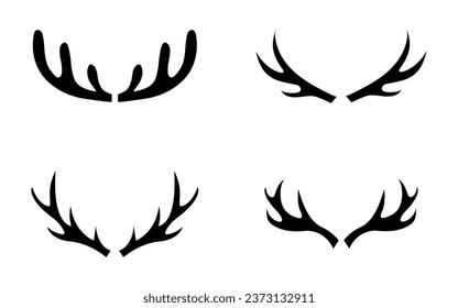 Deer Horns. Reindeer Antlers. Hunting trophy silhouette. Vector icons