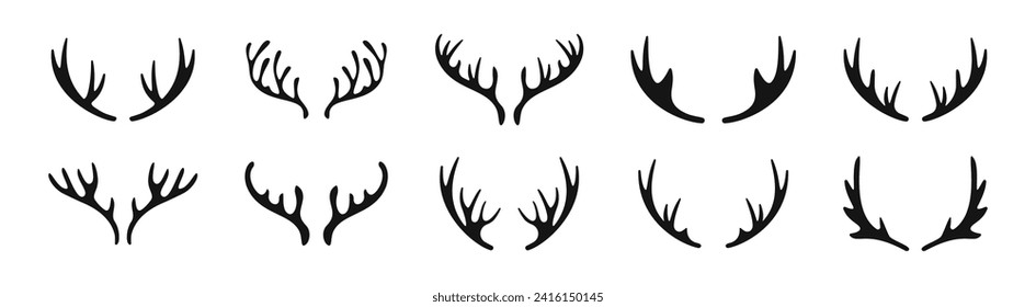 Deer horns silhouettes vector. Raindeer antlers collection. Deer horn vectoor icons.