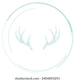 The deer horns symbol filled with teal dots. Pointillism style. Vector illustration on white background