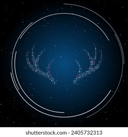 The deer horns symbol filled with white dots. Pointillism style. Some dots is pink. Vector illustration on blue background with stars