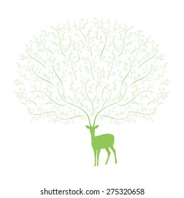 Deer with horns of tree branches. Vector illustration.