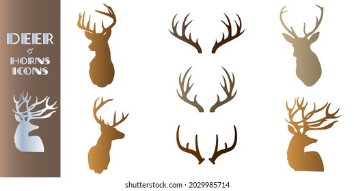 Deer and horns vector icon set